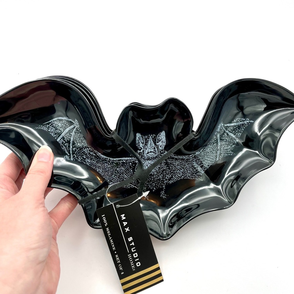 Max Studio HALLOWEEN Bat Plates Set of 4 Melamine Serving Dishes 12" BRAND NEW